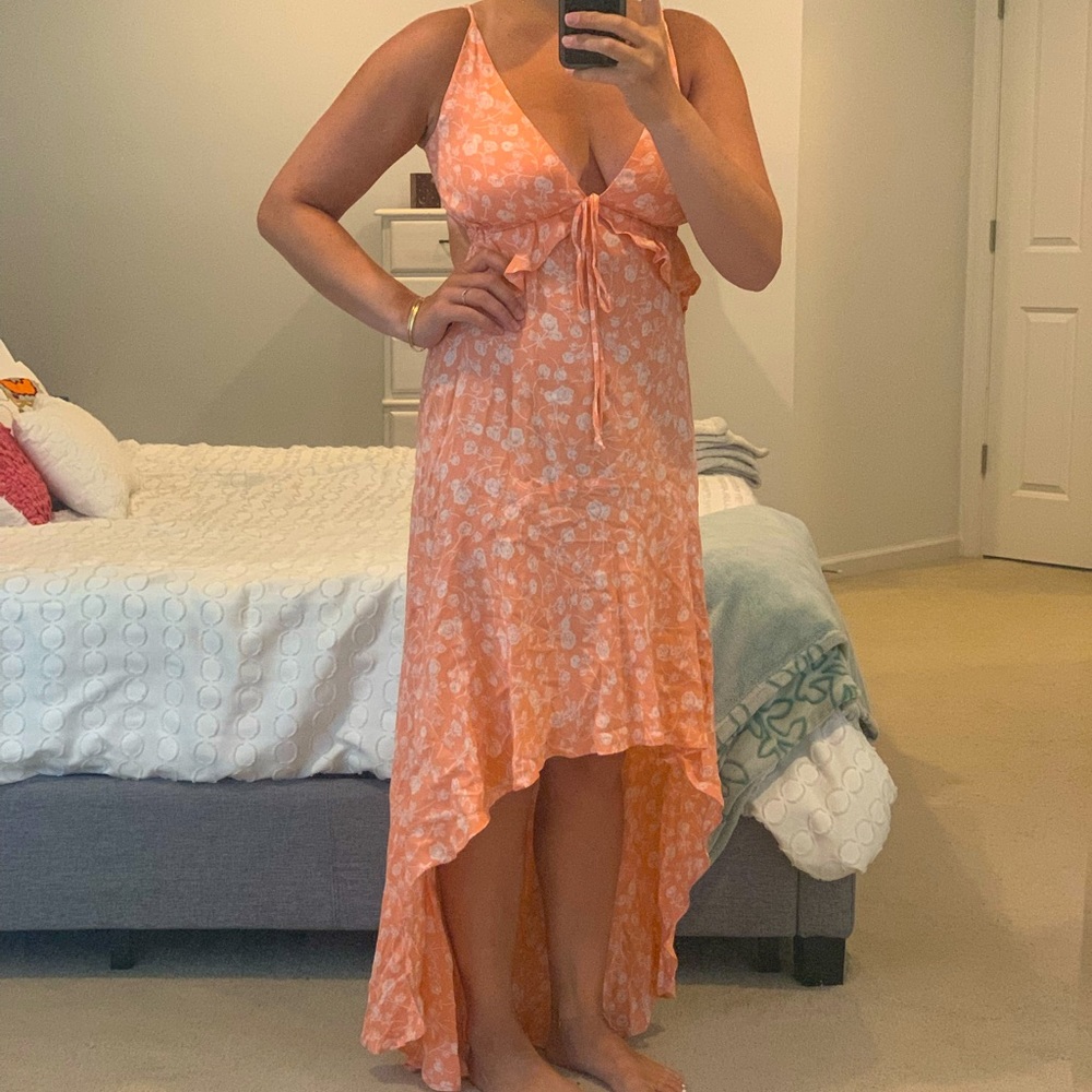 Blue life high low orange floral dress size large